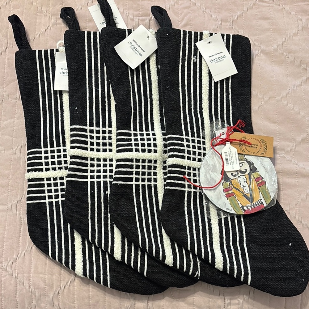 Black and White Striped Christmas Stockings Bundle NWT